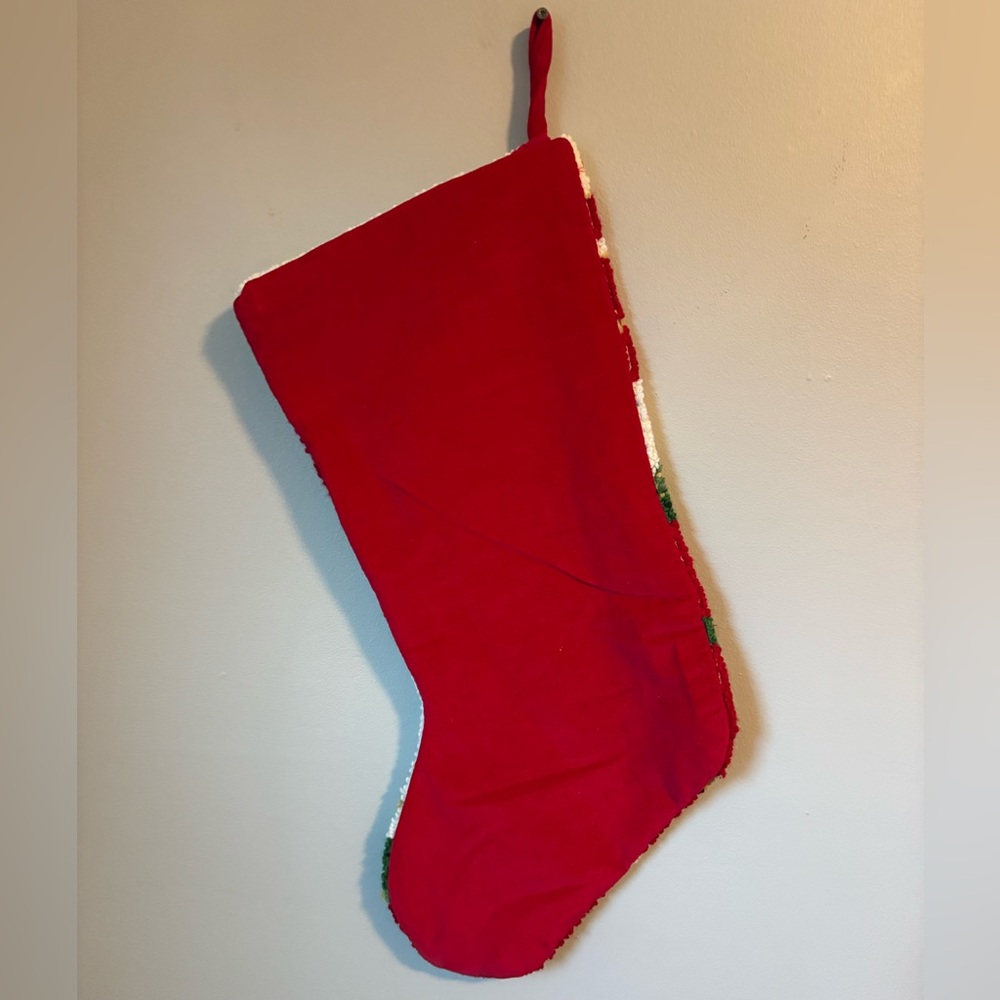 Red and Green Poinsettia Needlepoint Stocking - Picture 6 of 8